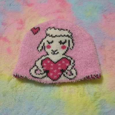 Heart Lamb Winter Beanie Hat Girl Toddler Knit Pink White