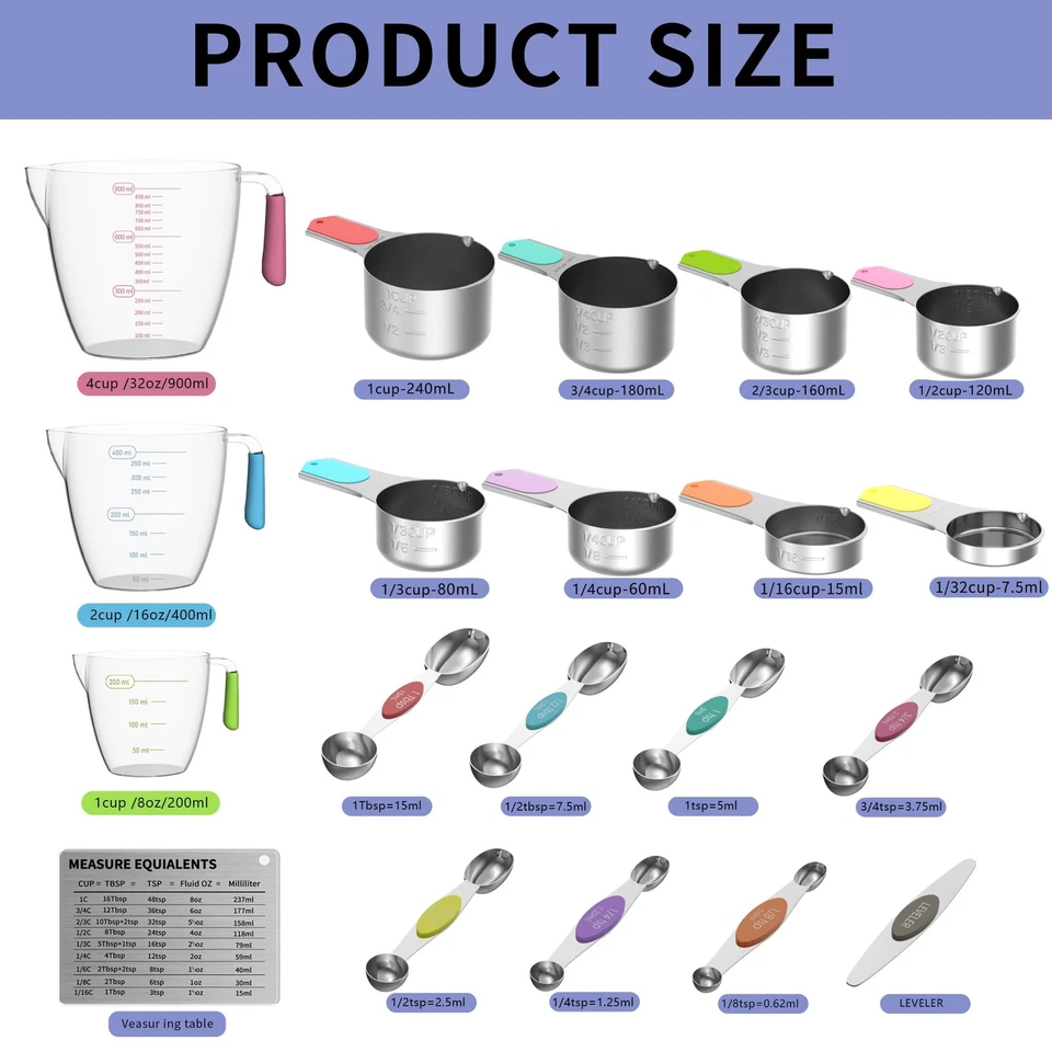 Magnetic Measuring Cups and Spoons Set, 5 Stainless Steel Measuring Cups for ... - Image 2 of 4