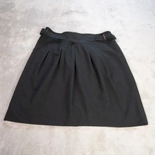 BCBGMAXAZRIA Pleated A-Line Skirt Womens Size 8 Black Double Buckle Pockets