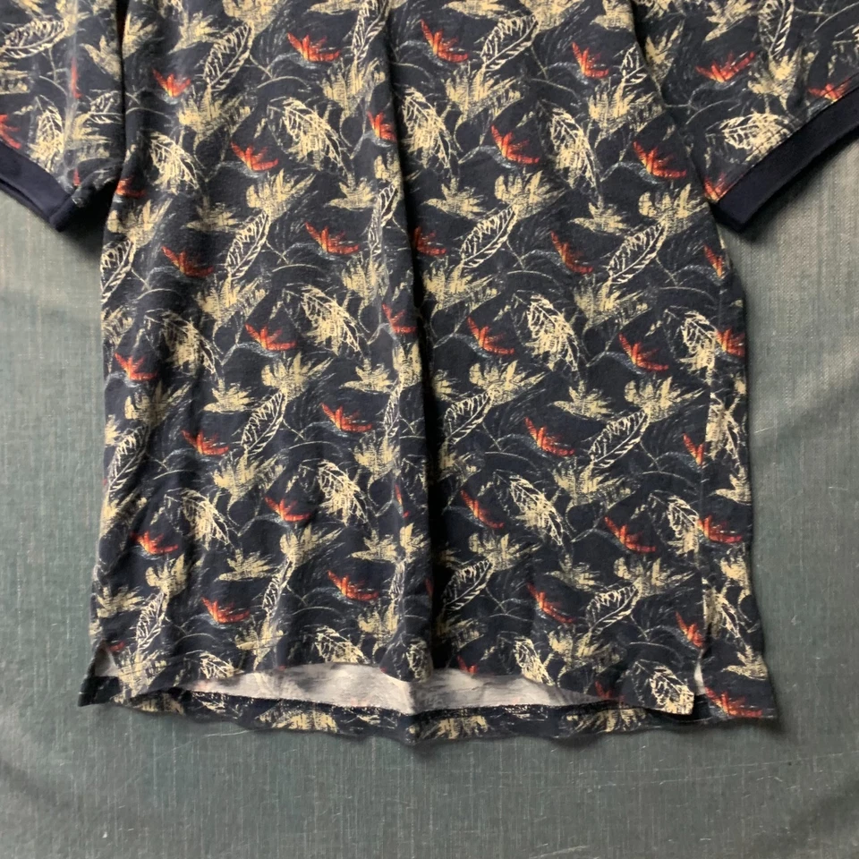 Camisa polo Crossings para hombre talla L azul hoja tropical estampado integral 100 % algodón Foto 3 de 4