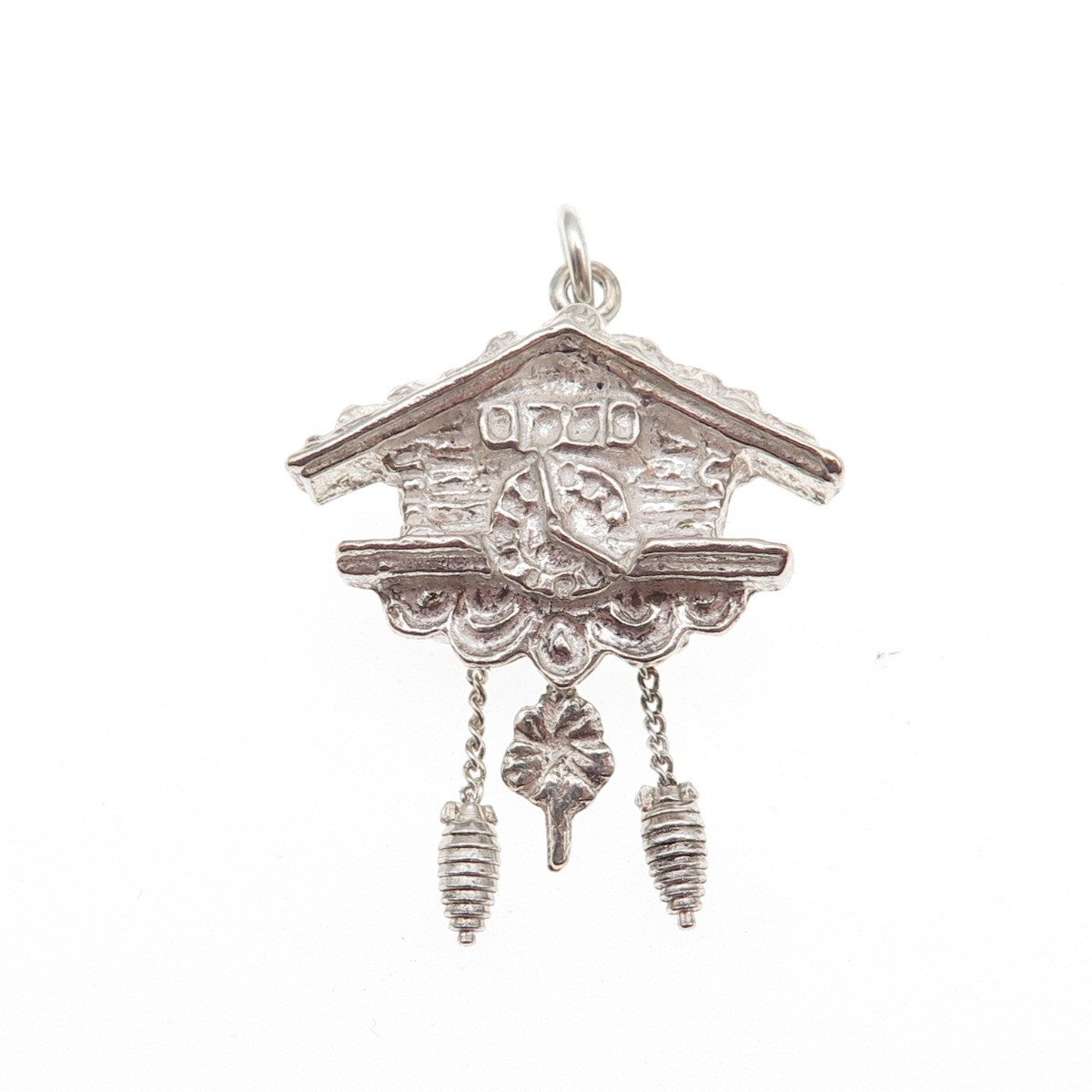 800 Silver Vintage European Cuckoo Clock Mini Charm Pendant View 5