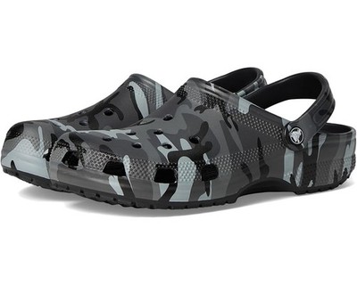 Crocs Men's Classic Clogs - Seasonal Graphic, Black/Slate Grey, Medium Width