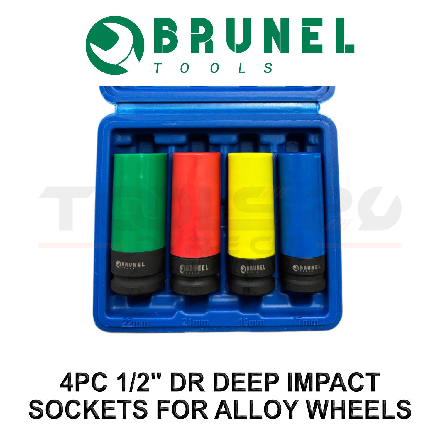 BRUNEL Tools 4pc 1/2"" Dr Deep Impact Sockets For Alloy Wheels 17, 19, 21, 22mm