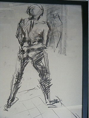 Figur Lebenszeichnung Akt, ausdrucksstarke Kohle / Papier, Mann stehend, Format A1