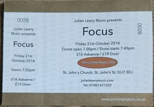 FOCUS CONCERT TICKET LIVE at FARNCOMBE MUSIC CLUB UK TOUR 2016 THIJS VAN LEER