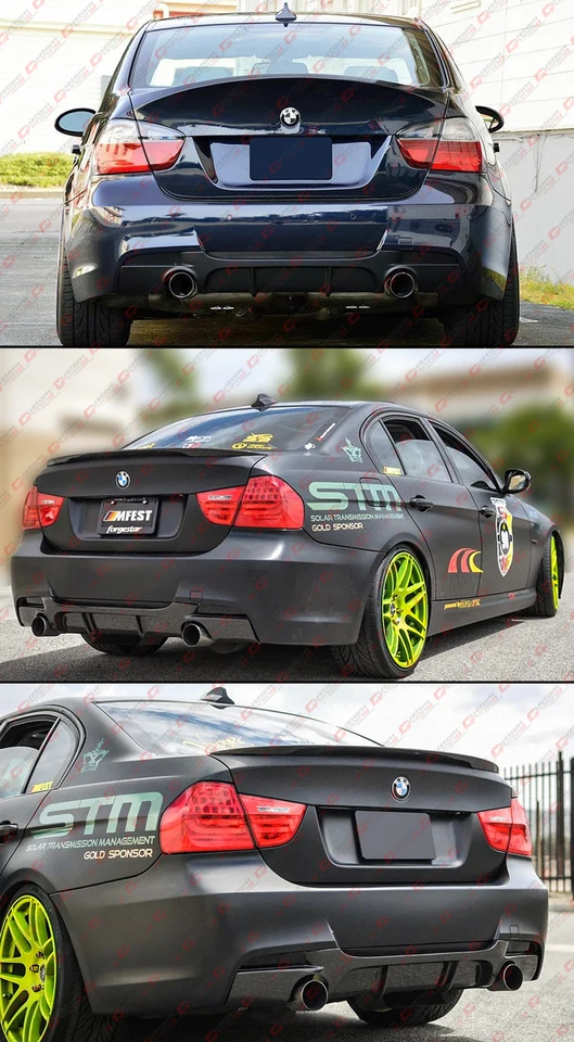 ДЛЯ 05-11 BMW E90 3 СЕРИИ M SPORT ГЛЯНЦЕВЫЙ ЧЕРНЫЙ ДВОЙНОЙ ВЫХЛОП ЗАДНИЙ БАМПЕР ДИФФУЗОР - Изображение 4 из 4