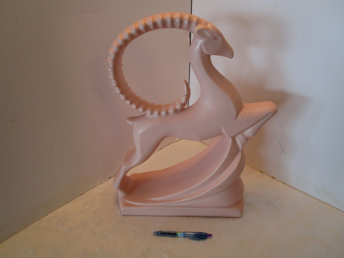 Vintage HAEGER POTTERY STATUE GAZELLE RAM Rare Pink #6044 19.25 display picture 1