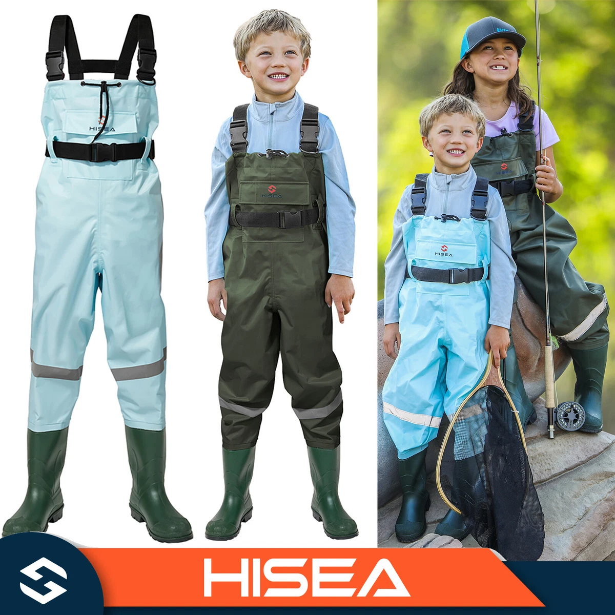 HISEA Kids Chest Waders w/Boots Waterproof Light Fishing Camping Waders  Bootfoot