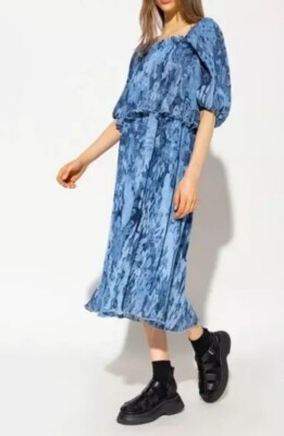 ganni blue tiered dress Farm Rio Surreal Flowers Blue Wrap Mini Dress