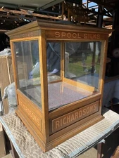 Antique Oak Richardsons Silk Spool Cabinet Showcase Country Store  Original