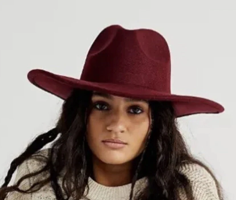 Новая шляпа Free People Clean Slate OS каштановая бордовая вестерн с широкими полями L6 - Изображение 2 из 4
