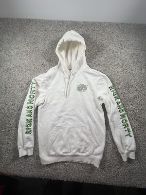 Rick & Morty Sweatshirt Mens Small Hoodie White Fleece Spellout Graphic