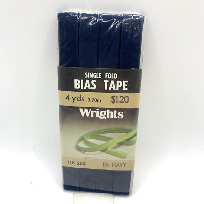 Navy Wrights Single Fold Bias Tape 1/2'' Wide 4 yds 116 200 Navy 55 VTG 1986
