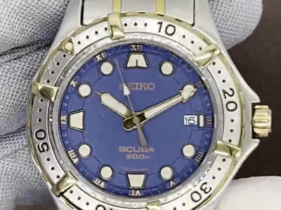 Seiko SCUBA 200M 7N35-6060 Quartz Blue Dial SS Two-Tone Diver