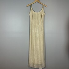 Betsy  Adam by Jaslene Y2K Gown Size 12 Champagne Gold Sequin Naked Maxi