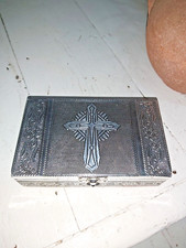 INDIAN HANDCRAFTED ALUMINIUM CROSS EMBOSSED TRINKET/JEWELLERY BOX - OFFER!