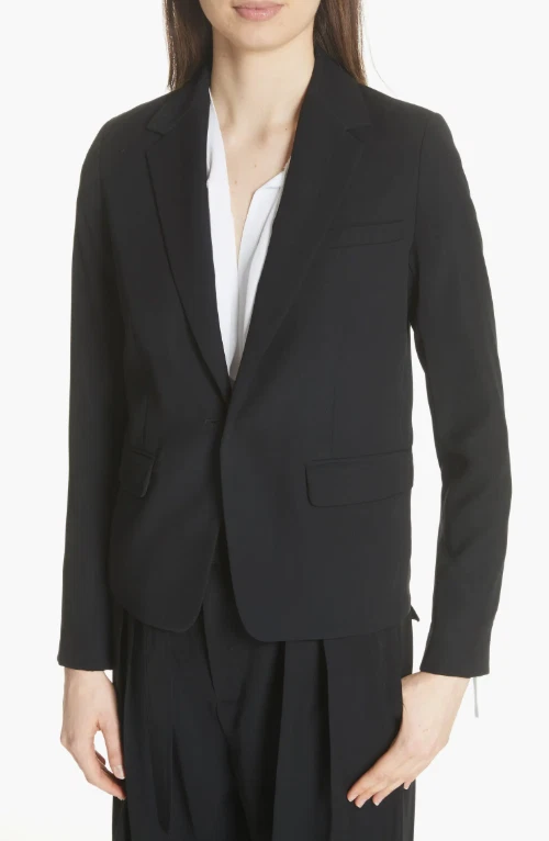 Chaqueta Blazer VINCE Negra Solapa Muesca Abrigo Bolsillos 4 EE. UU. = S Mujer Trabajo Carrera Foto 2 de 4