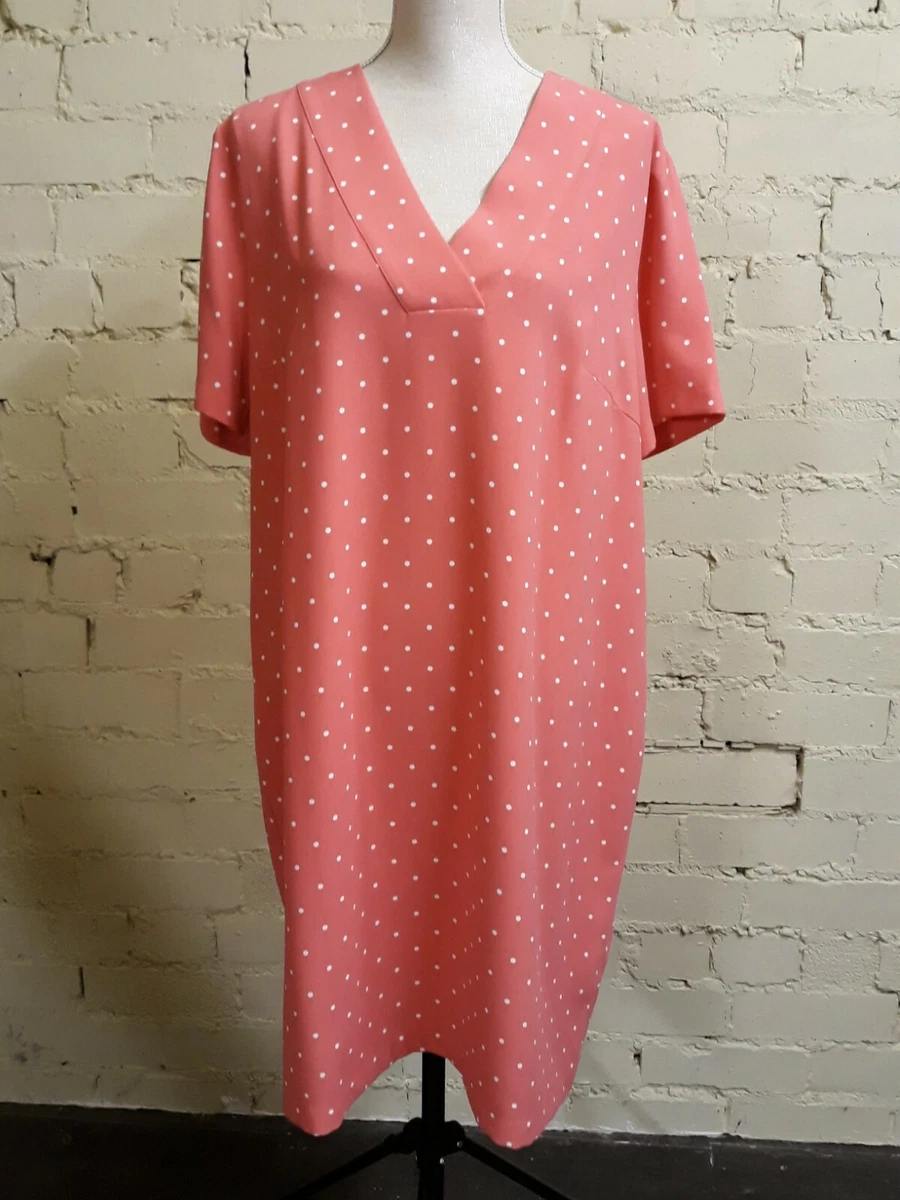 M S coral white polka dot shift dress short sleeve UK 18