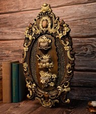 Three Sacred Hearts of the Holy Family Wall Hanging Art work Natural wood 14  