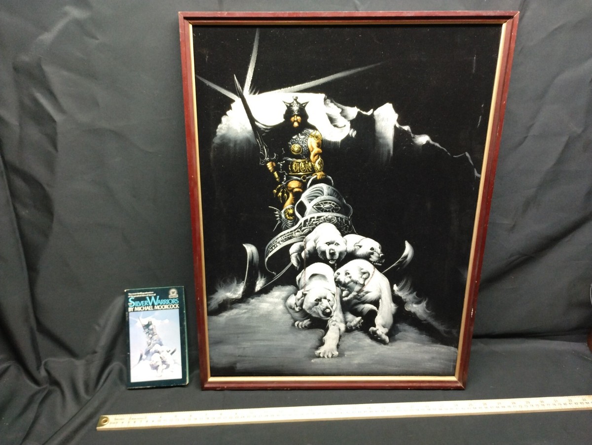 Silver Warriors Vintage Velvet Painting Frank Frazetta Michael