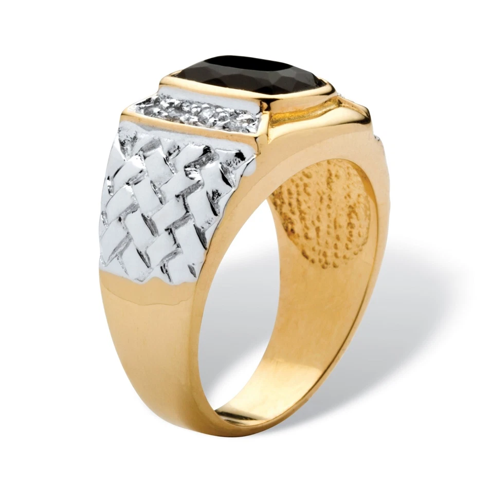 ANEL DE OURO AMARELO 18K SOBRE PRATA ESTERLINA ÔNIX CZ TAMANHO 8 9 10 11 12 13 14 15 16 - Imagem 2 de 3