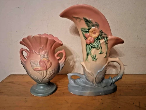 TWO VINTAGE HULL ART POTTERY VASES MAGNOLIA  & CORNUCOPIA