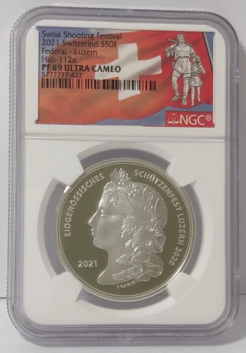 2021 SWITZERLAND 50 FRANCS SILVER COIN LUZERN SHOOTING FESTIVAL NGC PF 69
