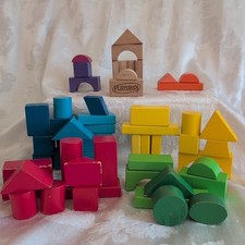 Playskool Wooden Building Blocks 7 Color Varieties Many Shapes Lot Of 58 Fun