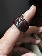 Vintage BAKELITE Red Brick Strawberry Fruit Carved Ring Size 8 Tested