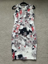 Calvin Klein Floral Sheath Dress Sleeveless Round Neck White Black Knee Length 4