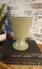 Vintage McCoy Pottery Floraline Moss Green Ribbed 7” Pedestal Vase #474 USA