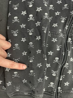 Vintage Y2K Power of Art Skull Star Money AOP Zip Up Hoodie Size L