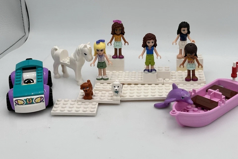 Лот товаров LEGO Minifigs друзья лошадь дельфин щенки автомобиль розовая лодка животные - Изображение 3 из 4