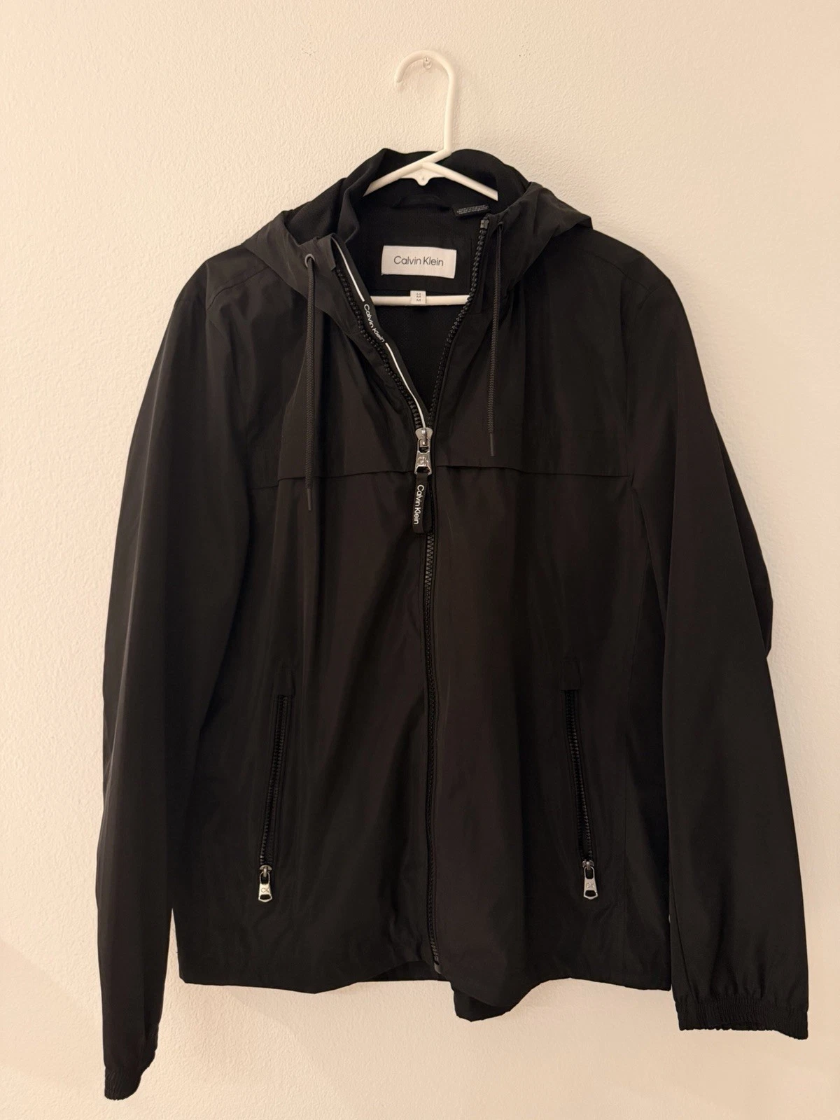 Calvin Klein Black Windbreaker Jacket Men’s Size M Lightweight Minimal
