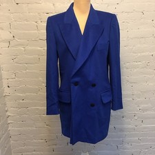 Escada 00s double breasted wool cashmere long blazer bright blue size 38