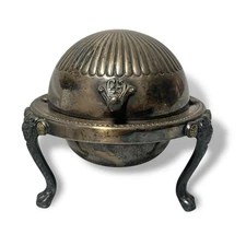 Antique F.B. Rogers Silver Co Lion Foot Dome Roll Top Caviar Butter Dish Server 