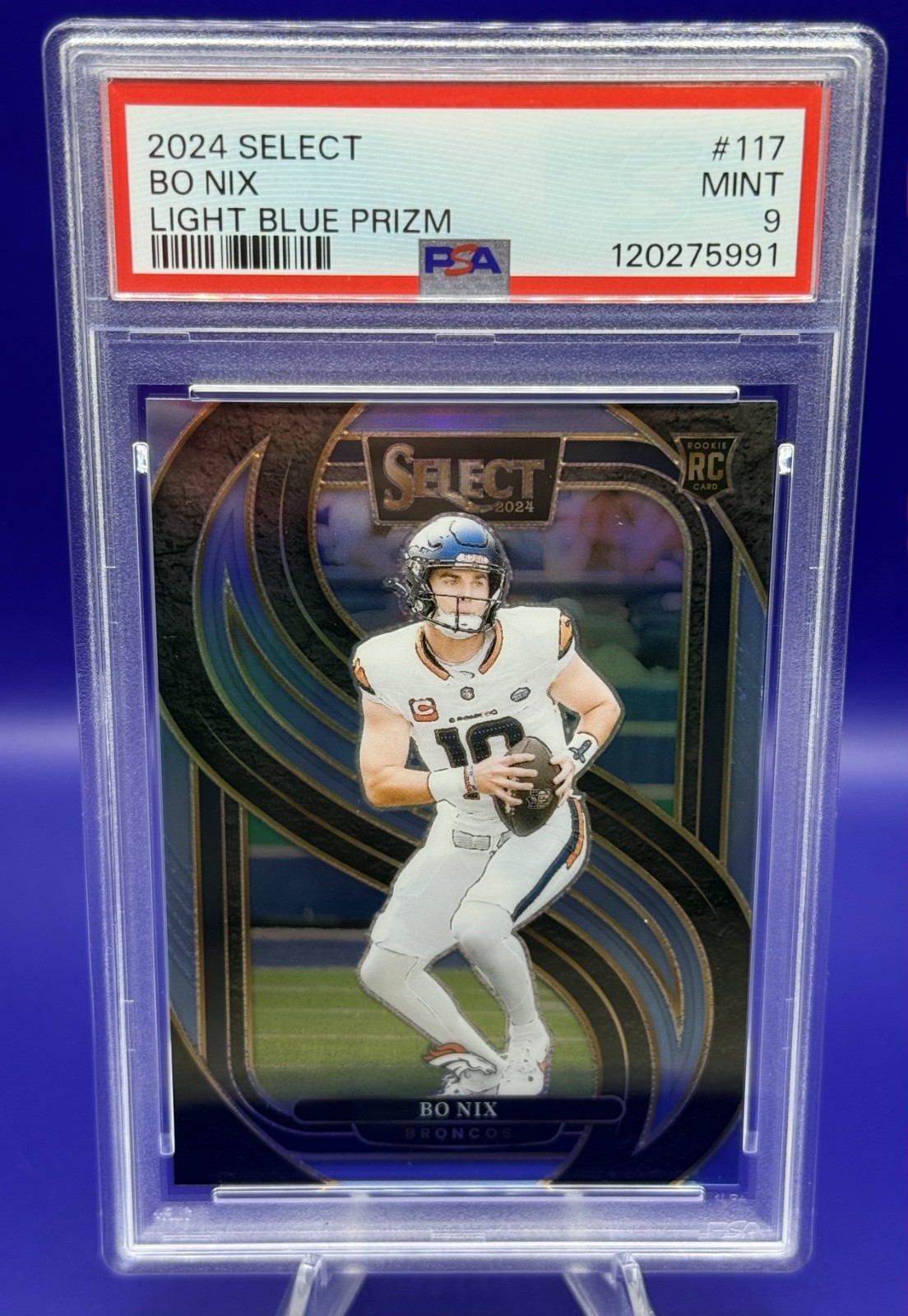 2024 Select #117 Bo Nix Premier Level Light Blue Refractor  /99 PSA 9