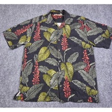 Tommy Bahama Shirt Mens 100% Silk Medium Tropical Floral Print Camp Black Red