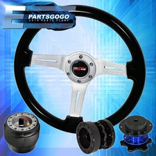 Black Wood Deep Dish Steering Wheel + Quick Release + Extender For 88-91 Prelude