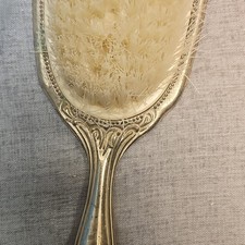 Antique Ornate Silver Tone Metal Hairbrush with Floral Design