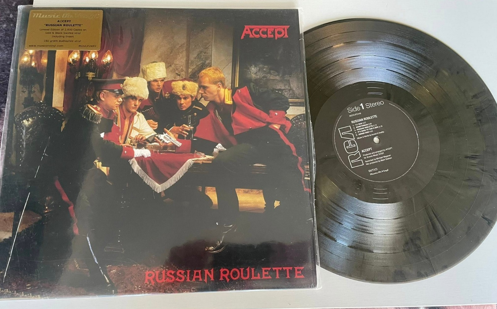 Accept ‎– Russian Roulette Numbered Gold & Black Swirl 180gram Vinyl LP 2019