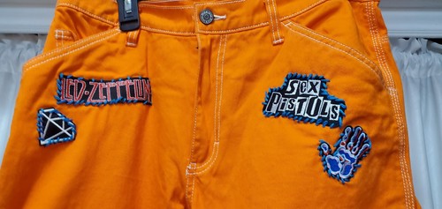 Pantalone da lavoro Dickie's arancione fluo donna 37 toppe musica rock taglia 9/29 unico - Foto 7 di 16