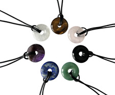 UK Seller! Natural Gemstone Power Ring Pendant Necklace Calming Stone 25/30mm