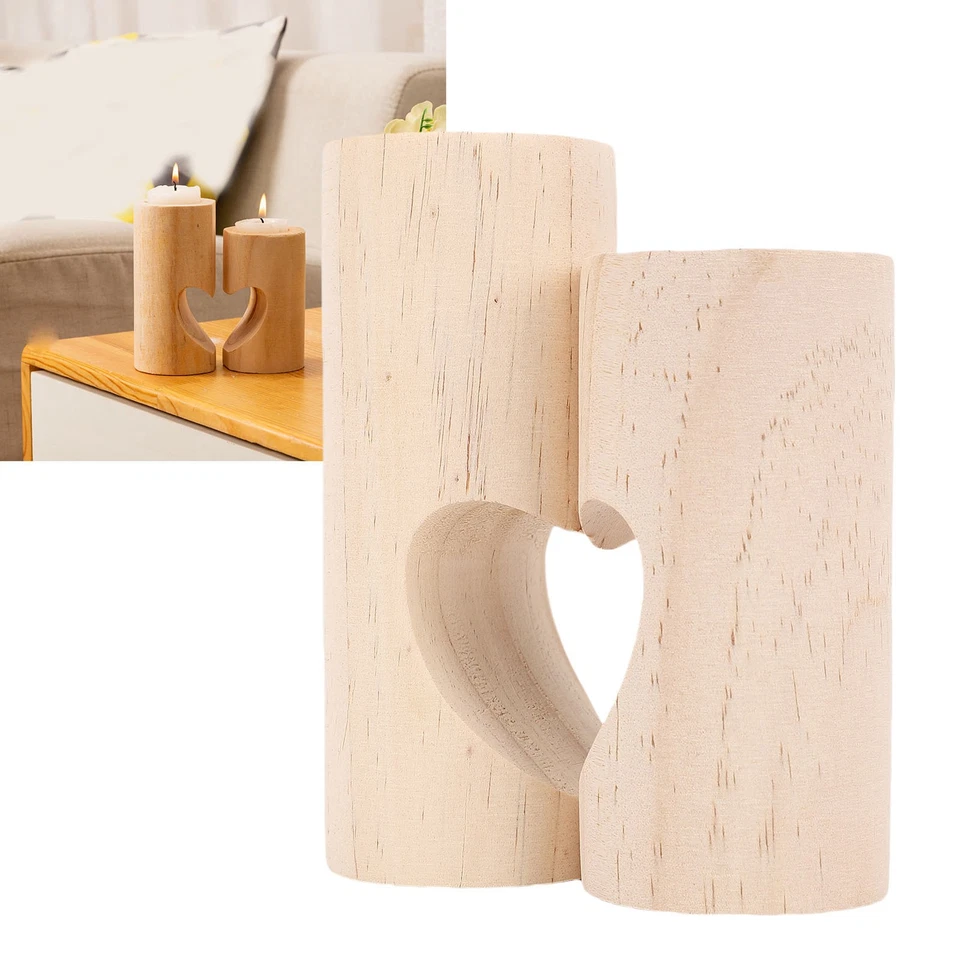2Pcs Teelicht Kerzenhalter Einheit Herz Geformt Dekorative Holz Teelicht Set - Bild 2 von 4