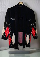 Gr. 48 Eycatcher Damen Strickjacke Rautenmuster Schwarz Rot Grau  Schalkragen