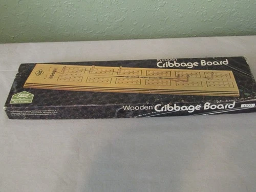 Vintage 1974 Milton Bradley /ES Lowe Wooden Cribbage Board with 6 Metal Pegs