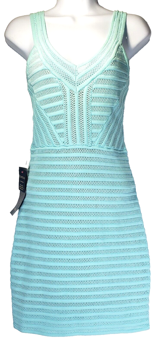 bebe Blue Turquoise Bodycon Overlay Stretchy Tank Dress Size Small New w/ Tags
