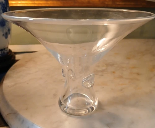 MCM signed Steuben thumbprint trumpet flared vase 5 1/2 x 6 7/8" Geo. Thompson