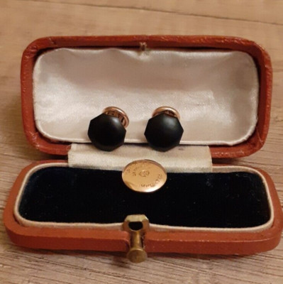 Antike Kragenknöpfe Double-Gold und JAIS  '' C M ''  Originaletui  Frankreich
