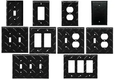 Diamond Plate BLACK Aluminum Wall Switch Plate Outlet Cover Toggle Rocker Garage
